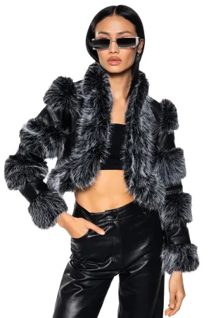 LOVERBOY FAUX FUR MOTO JACKET IN BLACK