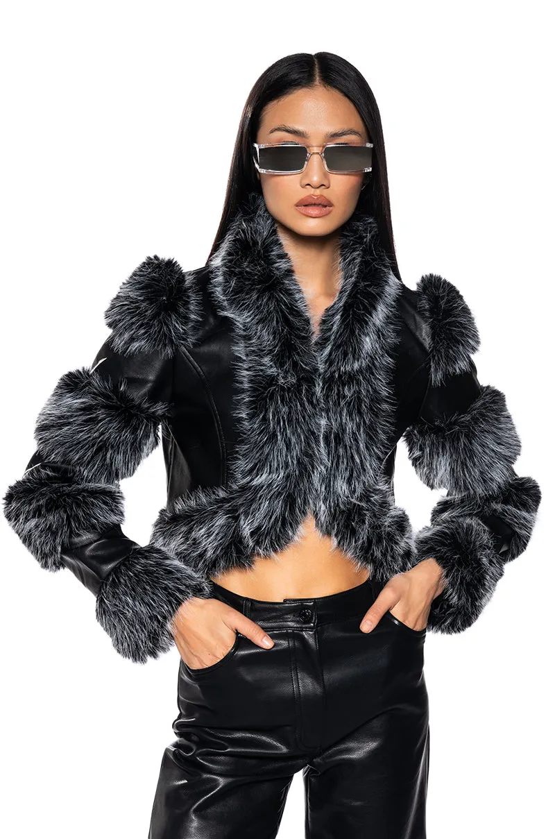 LOVERBOY FAUX FUR MOTO JACKET IN BLACK