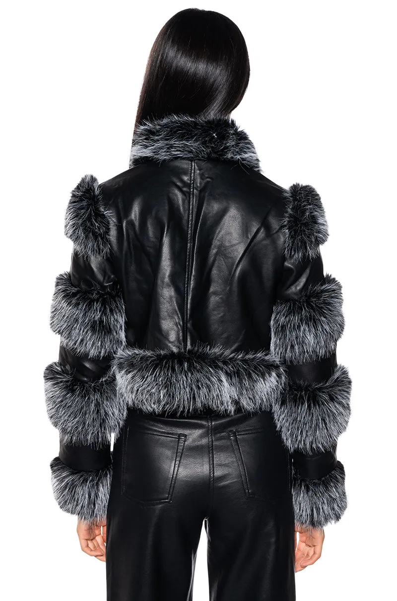 LOVERBOY FAUX FUR MOTO JACKET IN BLACK