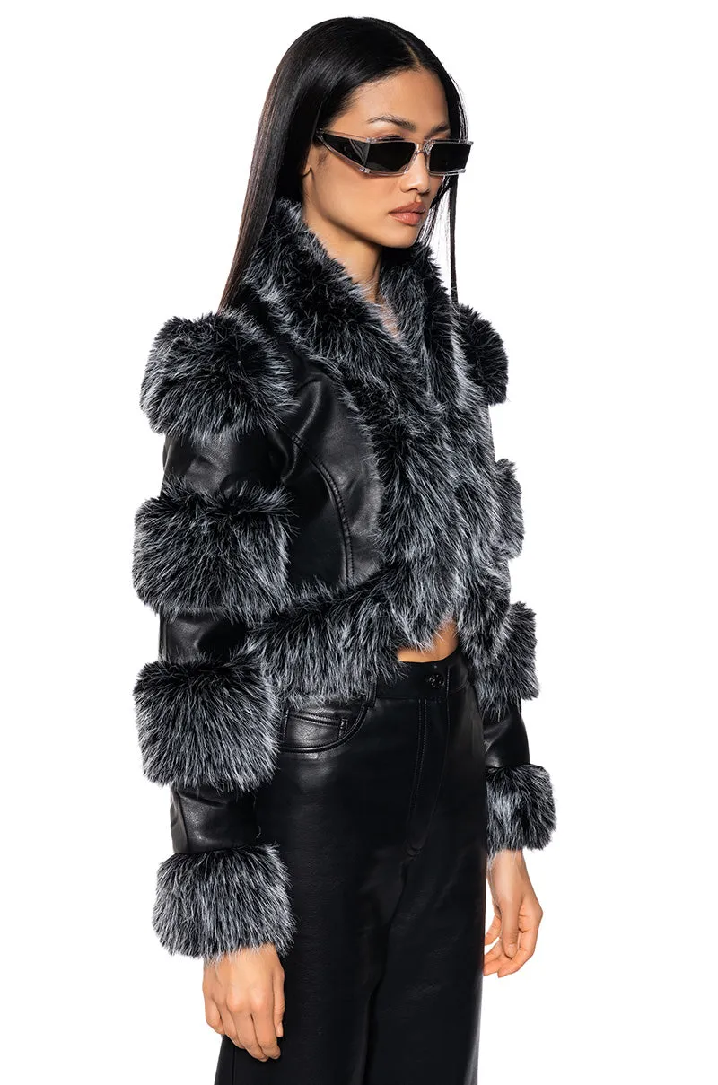 LOVERBOY FAUX FUR MOTO JACKET IN BLACK