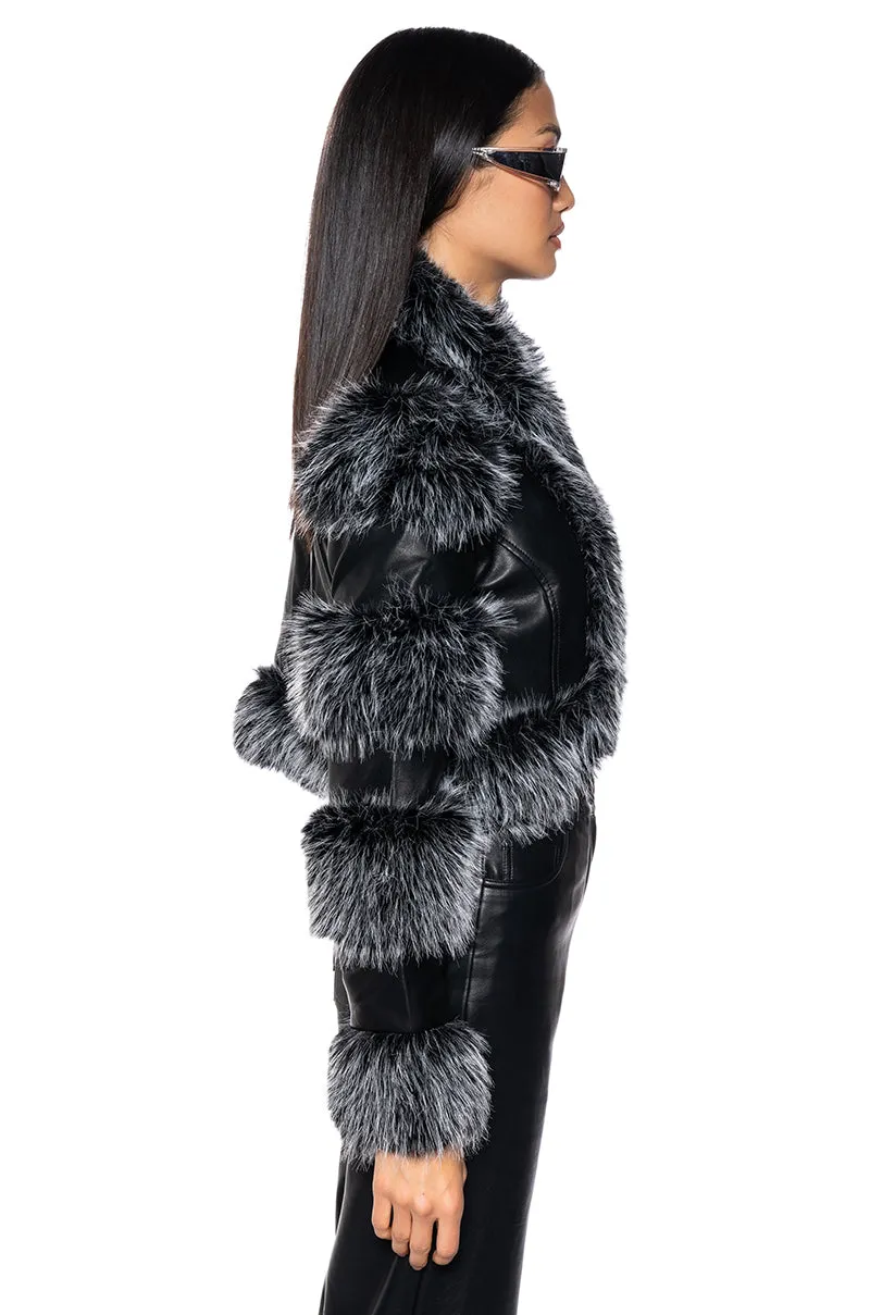 LOVERBOY FAUX FUR MOTO JACKET IN BLACK