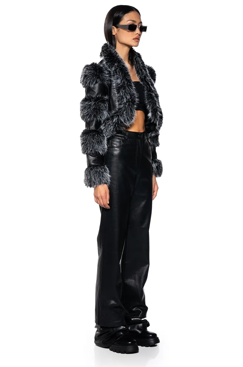 LOVERBOY FAUX FUR MOTO JACKET IN BLACK