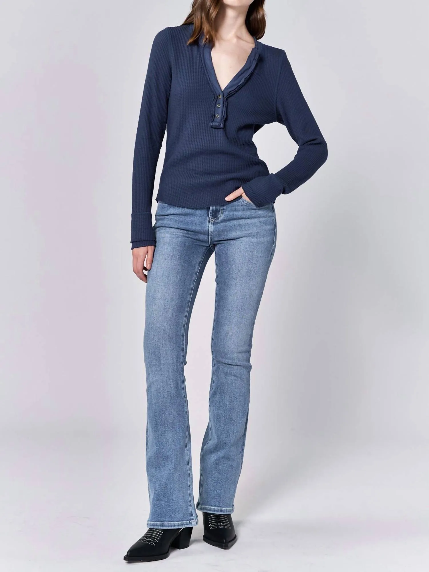 Luna V-Neck Long Sleeve Thermal In Black Iris