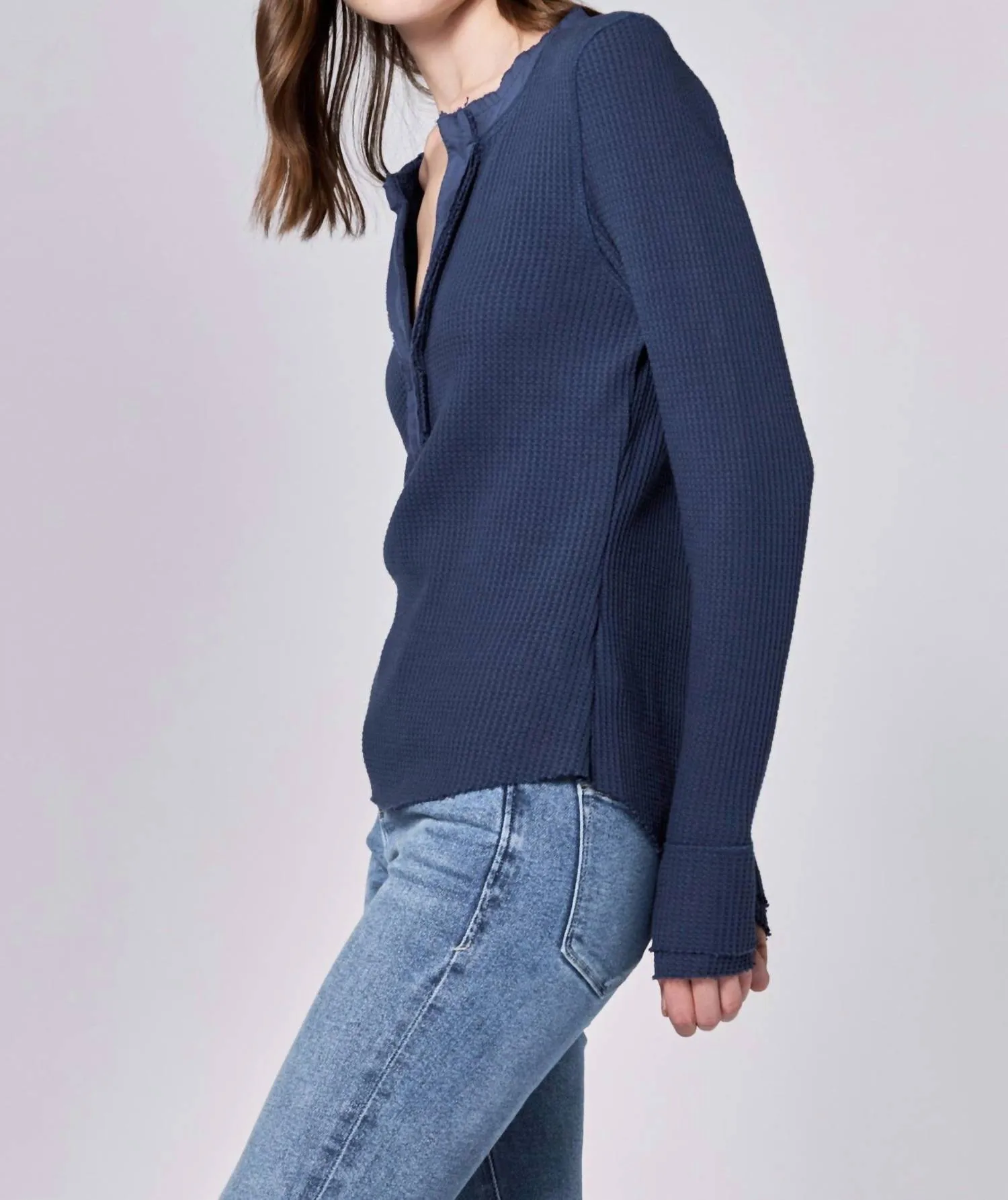 Luna V-Neck Long Sleeve Thermal In Black Iris