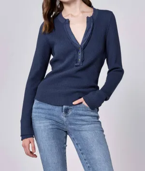 Luna V-Neck Long Sleeve Thermal In Black Iris