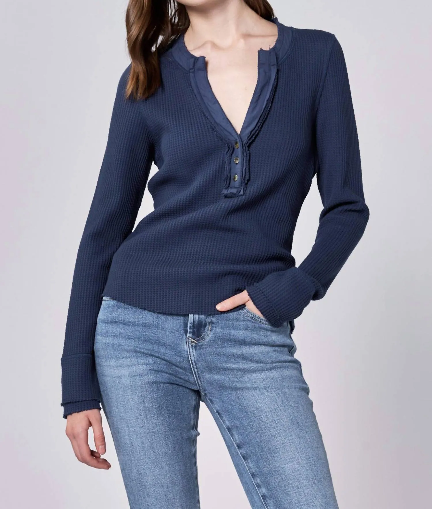 Luna V-Neck Long Sleeve Thermal In Black Iris