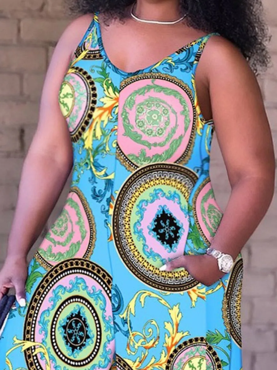 LW Plus Size jumpsuit Tribal Print Wide Leg Cami Jumpsuit Women Jumpsuit Summer 2023 Casual Sleeveless Jumpsuit Baggy Playsuit
