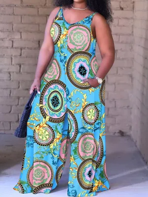LW Plus Size jumpsuit Tribal Print Wide Leg Cami Jumpsuit Women Jumpsuit Summer 2023 Casual Sleeveless Jumpsuit Baggy Playsuit