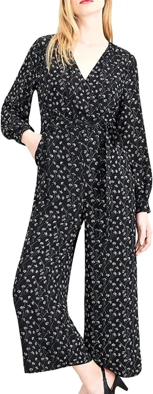 Maison Jules Womens Floral Jumpsuit, Black, 0