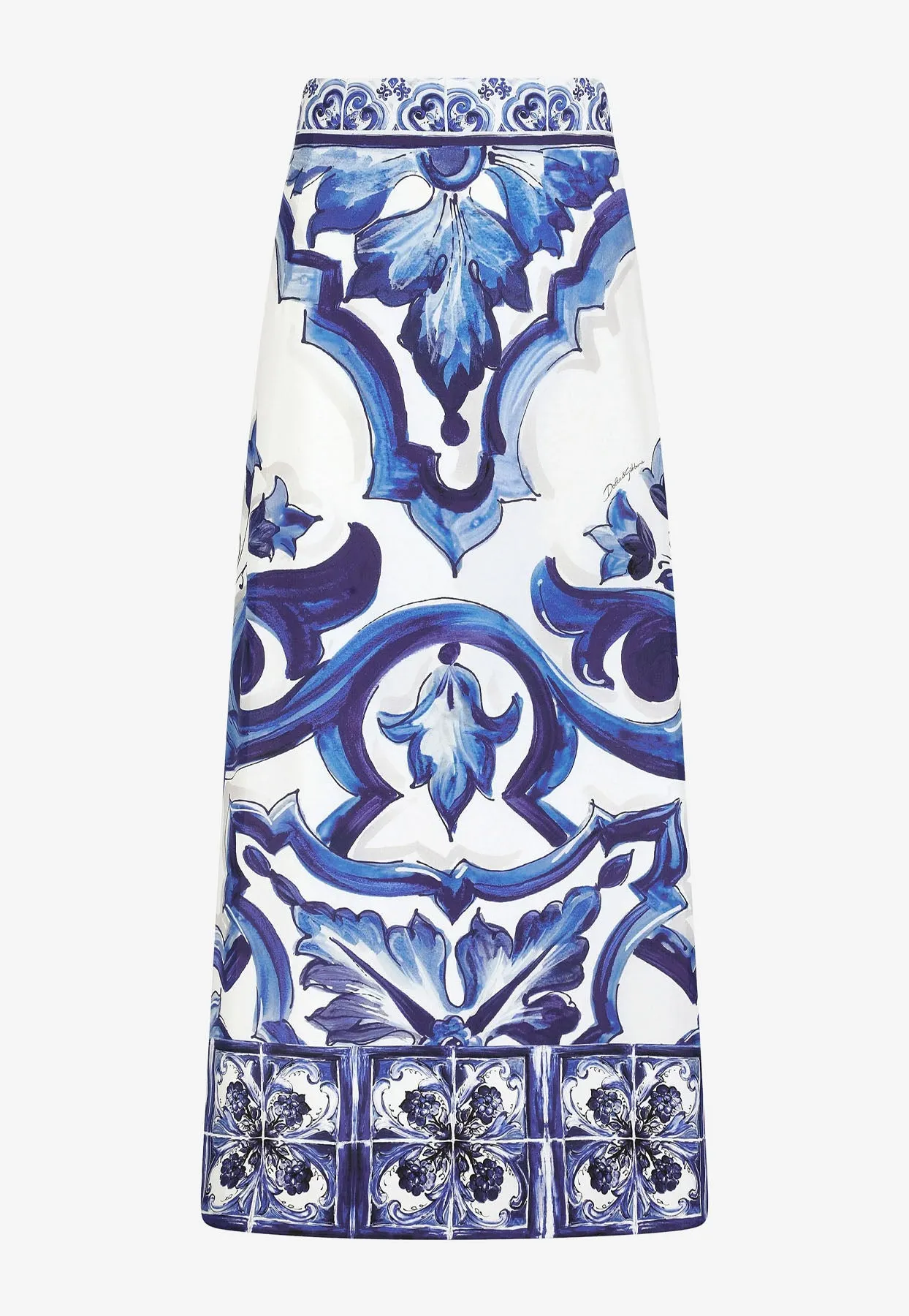 Majolica Print High-Waist Midi Skirt
