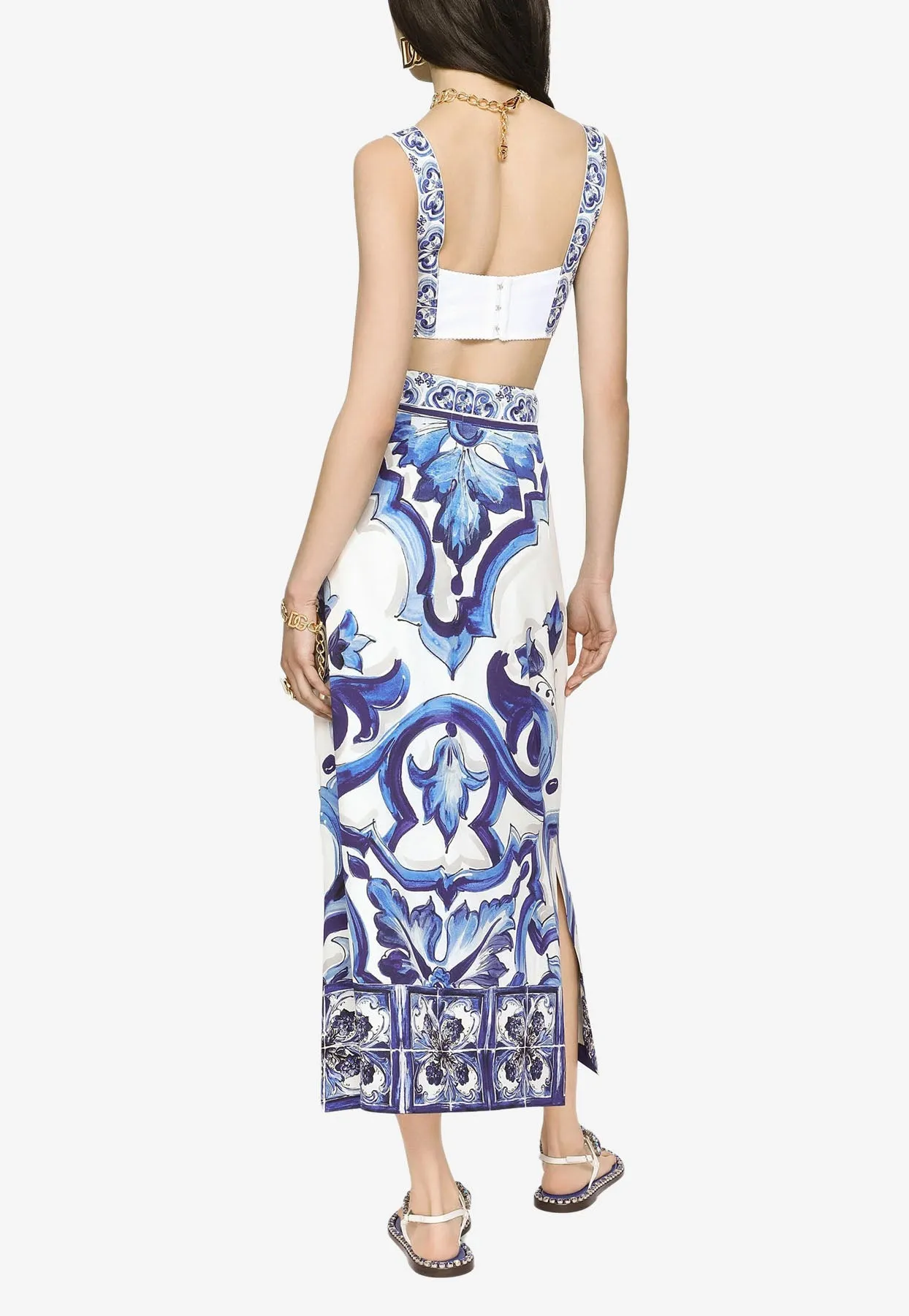 Majolica Print High-Waist Midi Skirt
