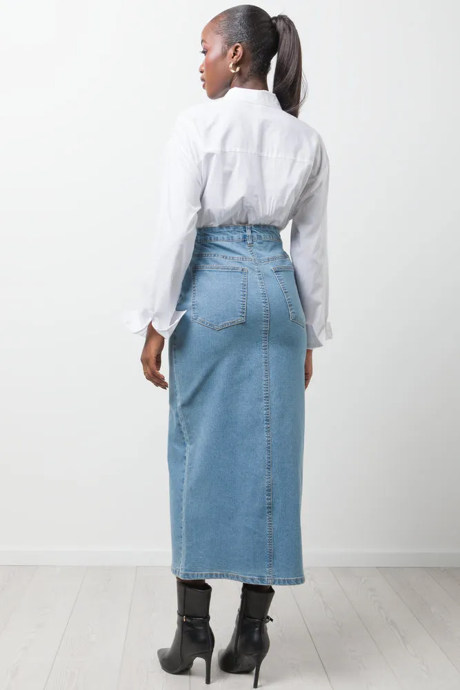 Maxi Denim Skirt With Slit Blue