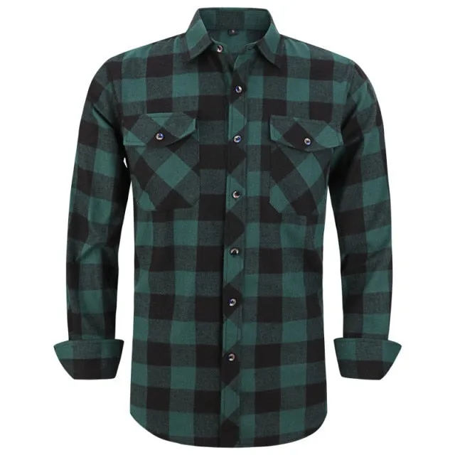 Men Plaid Flannel Shirt Regular Fit Casual Long Sleeve