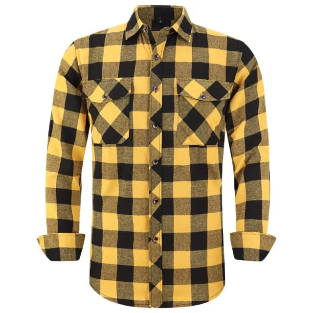 Men Plaid Flannel Shirt Regular Fit Casual Long Sleeve