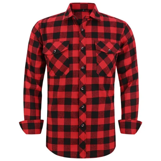 Men Plaid Flannel Shirt Regular Fit Casual Long Sleeve
