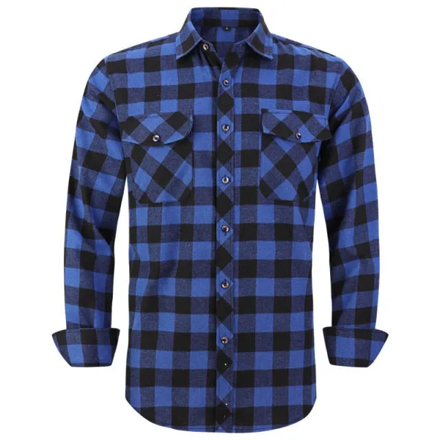 Men Plaid Flannel Shirt Regular Fit Casual Long Sleeve
