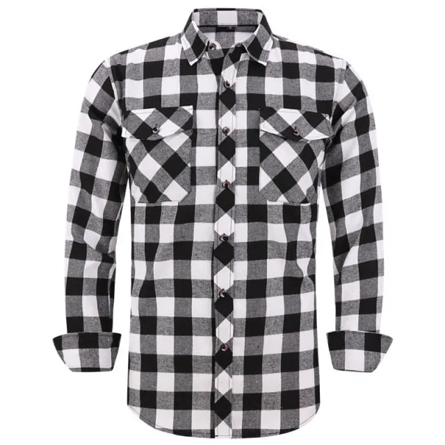 Men Plaid Flannel Shirt Regular Fit Casual Long Sleeve