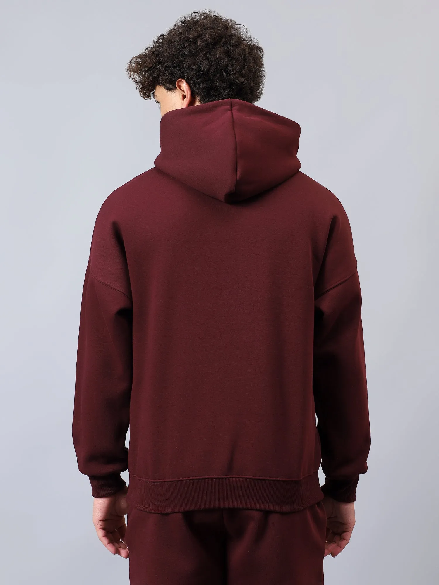Men's Burgundy Solid Fleece Winter Hooded Sweatshirt