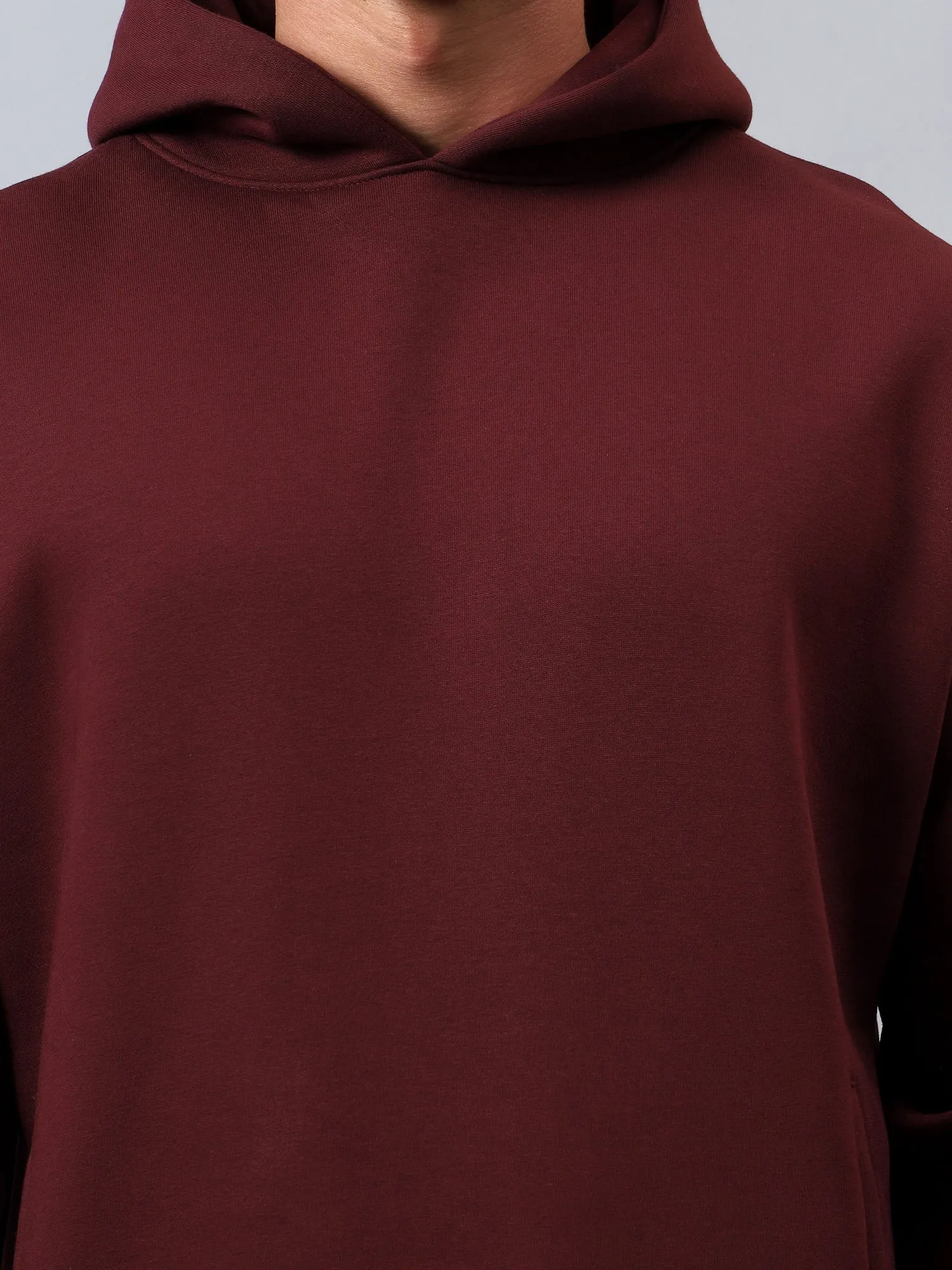 Men's Burgundy Solid Fleece Winter Hooded Sweatshirt