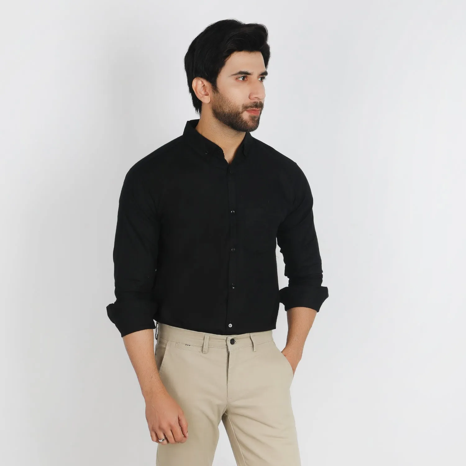 Men's Casual Chambray Shirt - Black