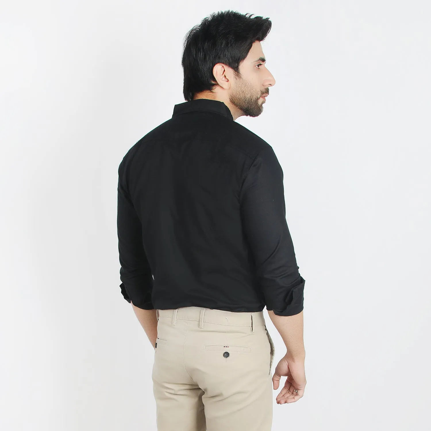 Men's Casual Chambray Shirt - Black