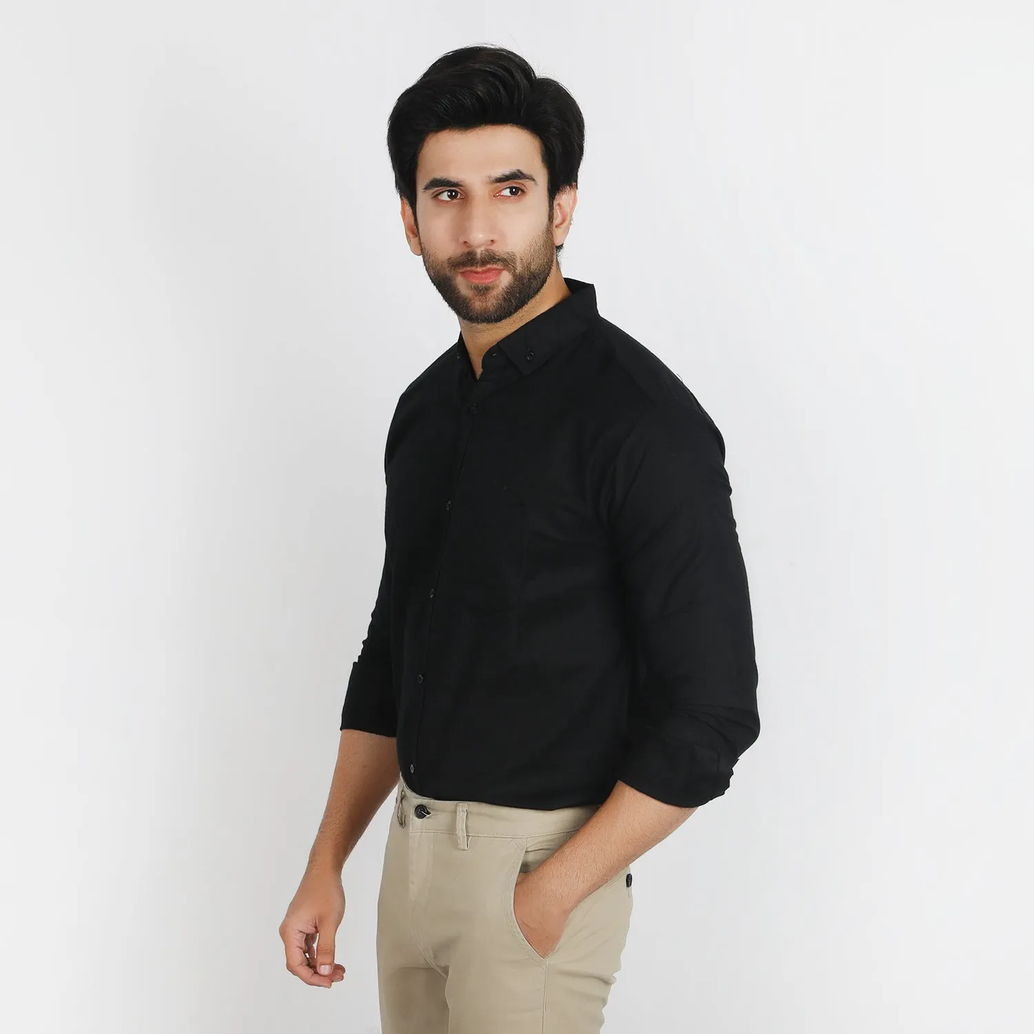 Men's Casual Chambray Shirt - Black