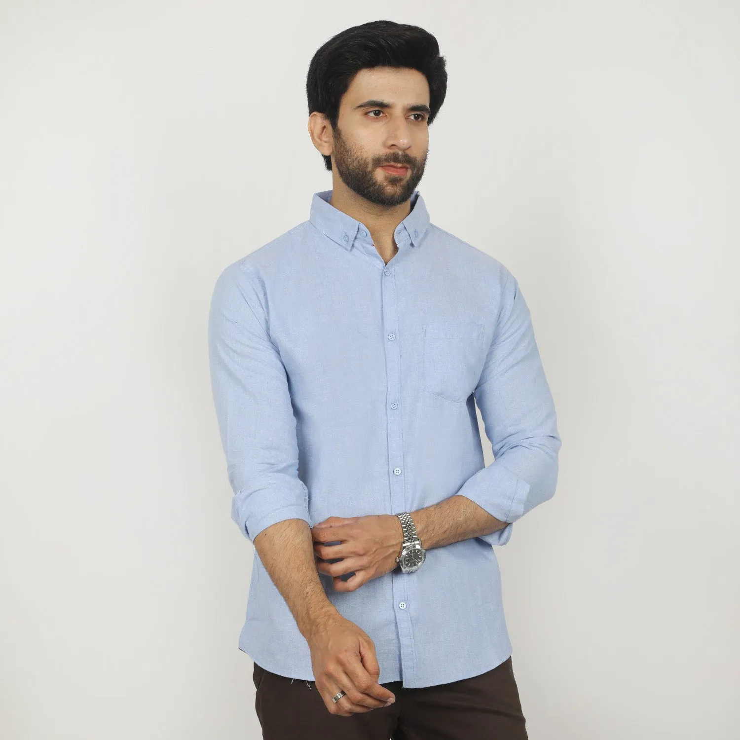 Men's Casual Chambray Shirt - Blue