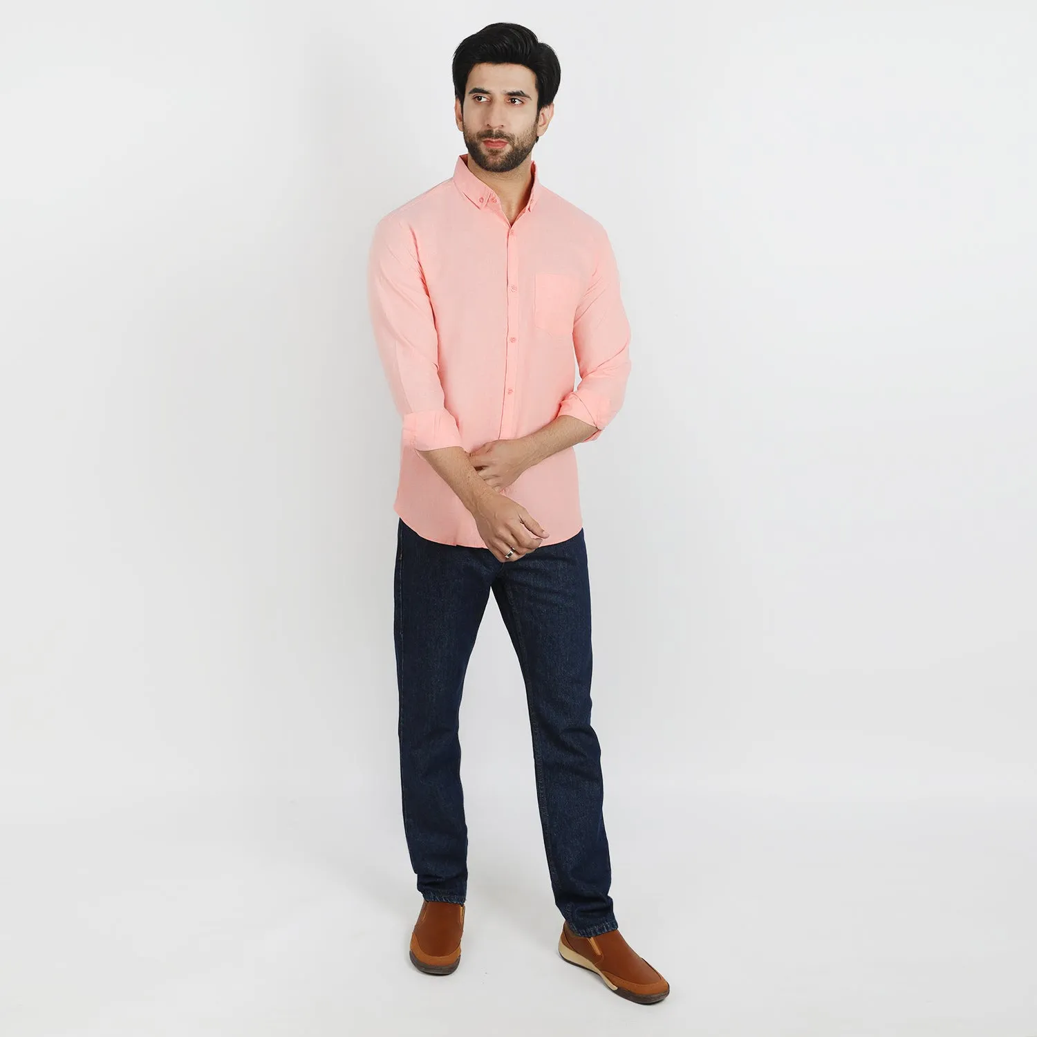 Men's Casual Chambray Shirt - Light Salmon