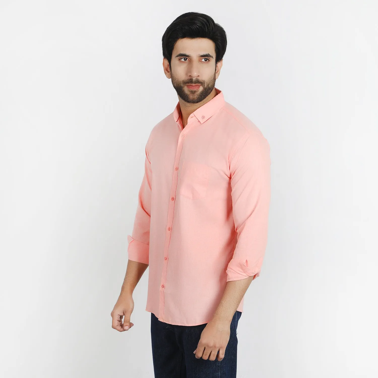 Men's Casual Chambray Shirt - Light Salmon