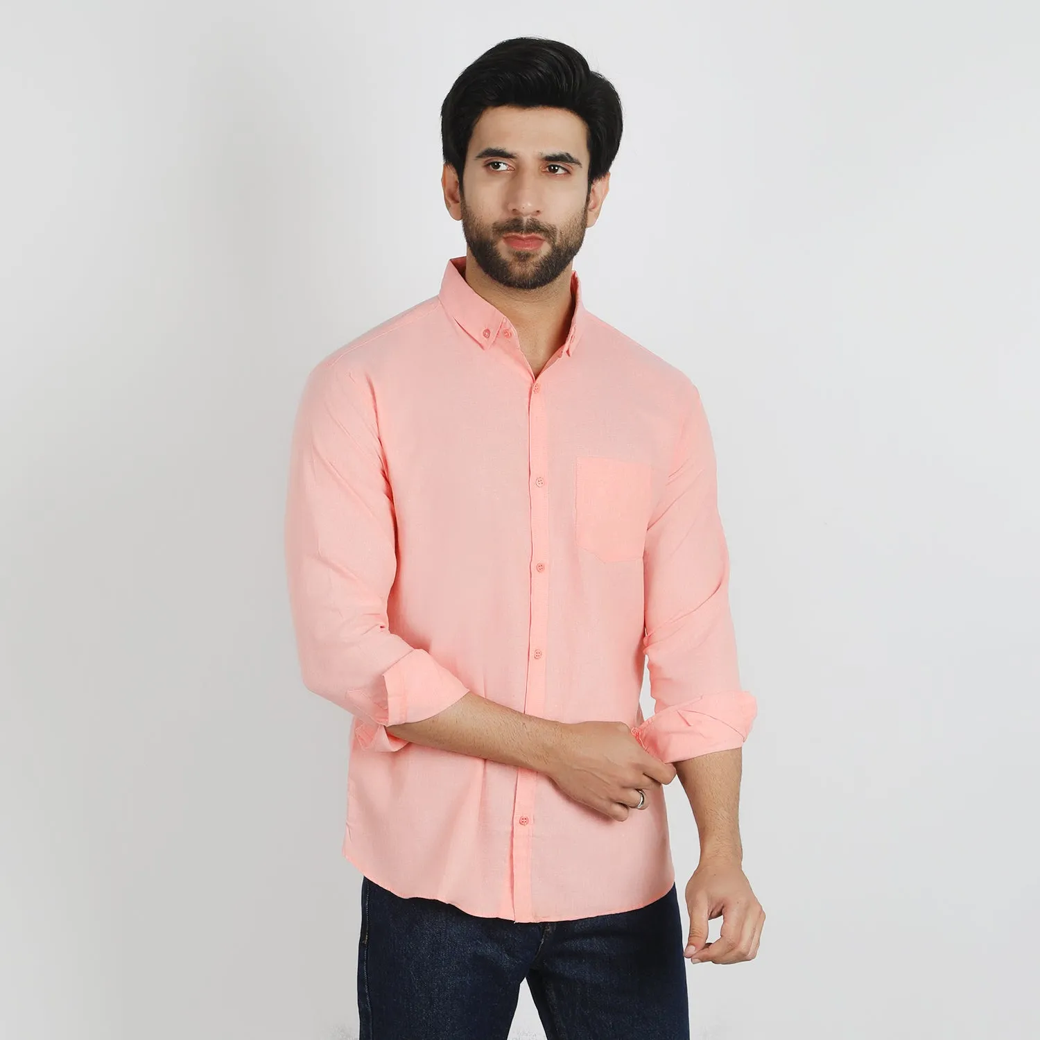 Men's Casual Chambray Shirt - Light Salmon