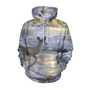 Mens Christmas Reindeer Graphic Pullover With Kangaroo Pocket Hoodies