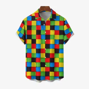 Men's Colorful Plaid Vintage Short Sleeved Shirt 2409000955