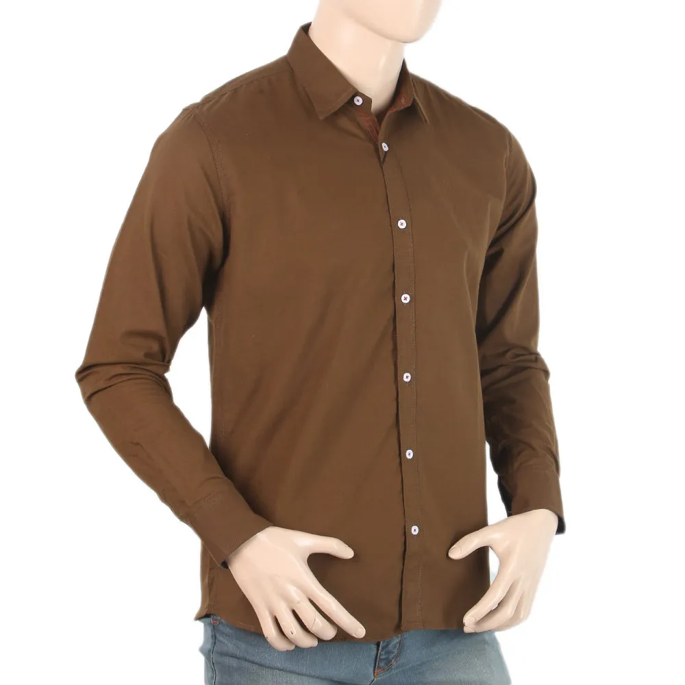 Men's Full Sleeves Casual Shirt - Dark Brown