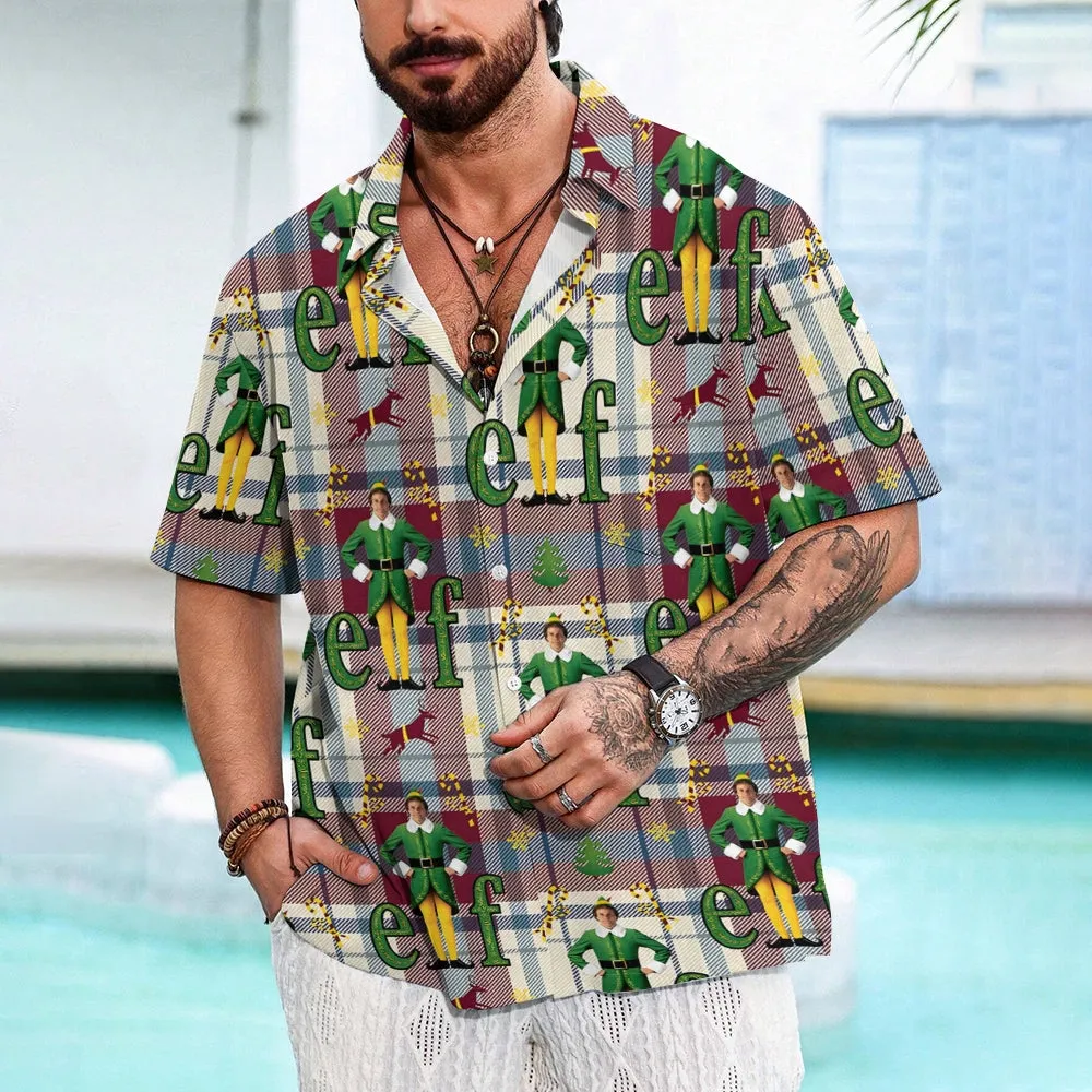 Men's Plaid Elf Print Casual Short Sleeve Shirt 2411008985