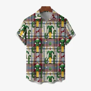 Men's Plaid Elf Print Casual Short Sleeve Shirt 2411008985