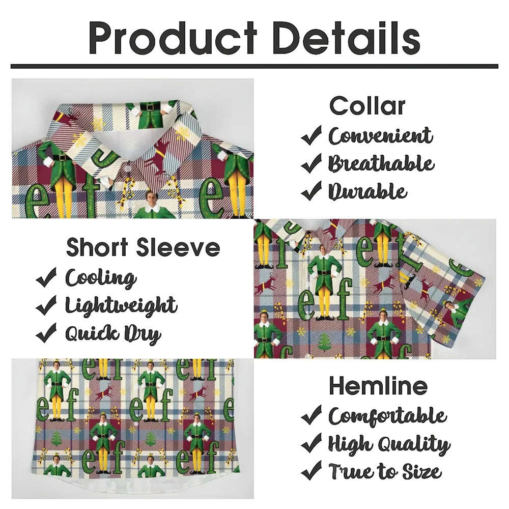 Men's Plaid Elf Print Casual Short Sleeve Shirt 2411008985