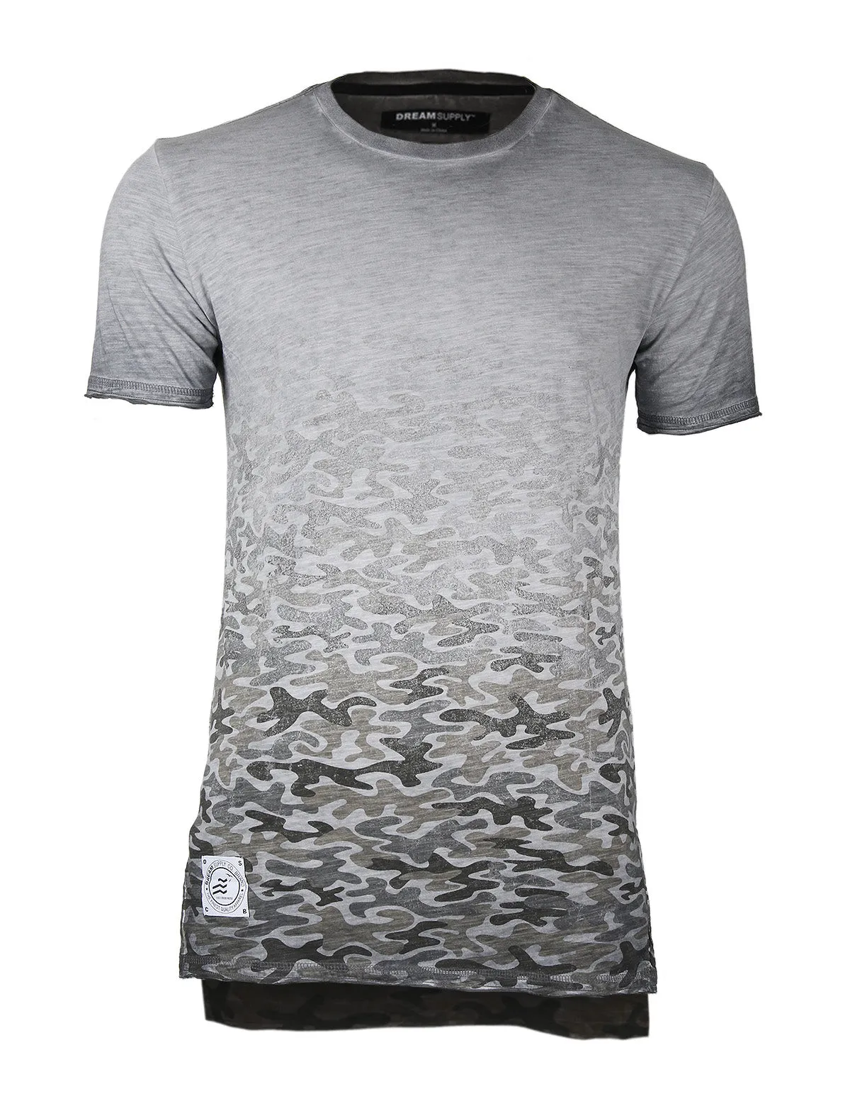 Men's Short Sleeve Camouflage Longline Side Slit Oil Wash T-shirts BROWN