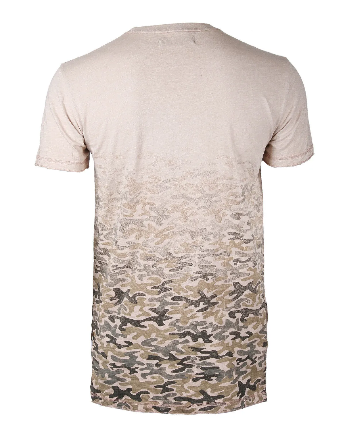 Men's Short Sleeve Camouflage Longline Side Slit Oil Wash T-shirts BROWN