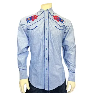 Men's Vintage Western Shirt Collection: Rockmount American Bison Chambray