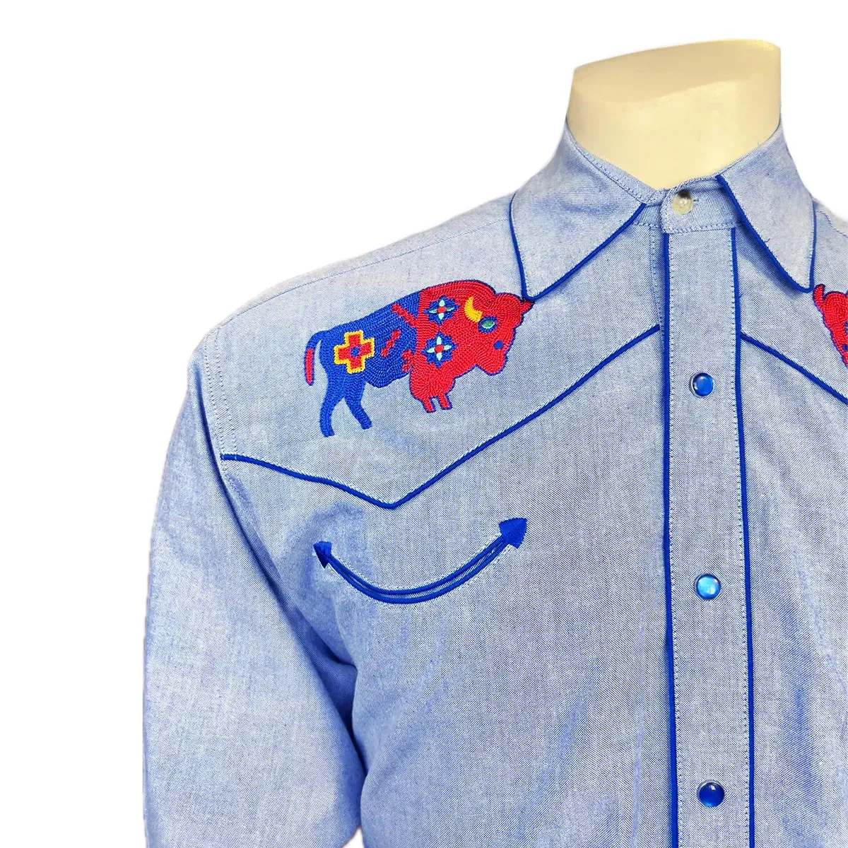 Men's Vintage Western Shirt Collection: Rockmount American Bison Chambray