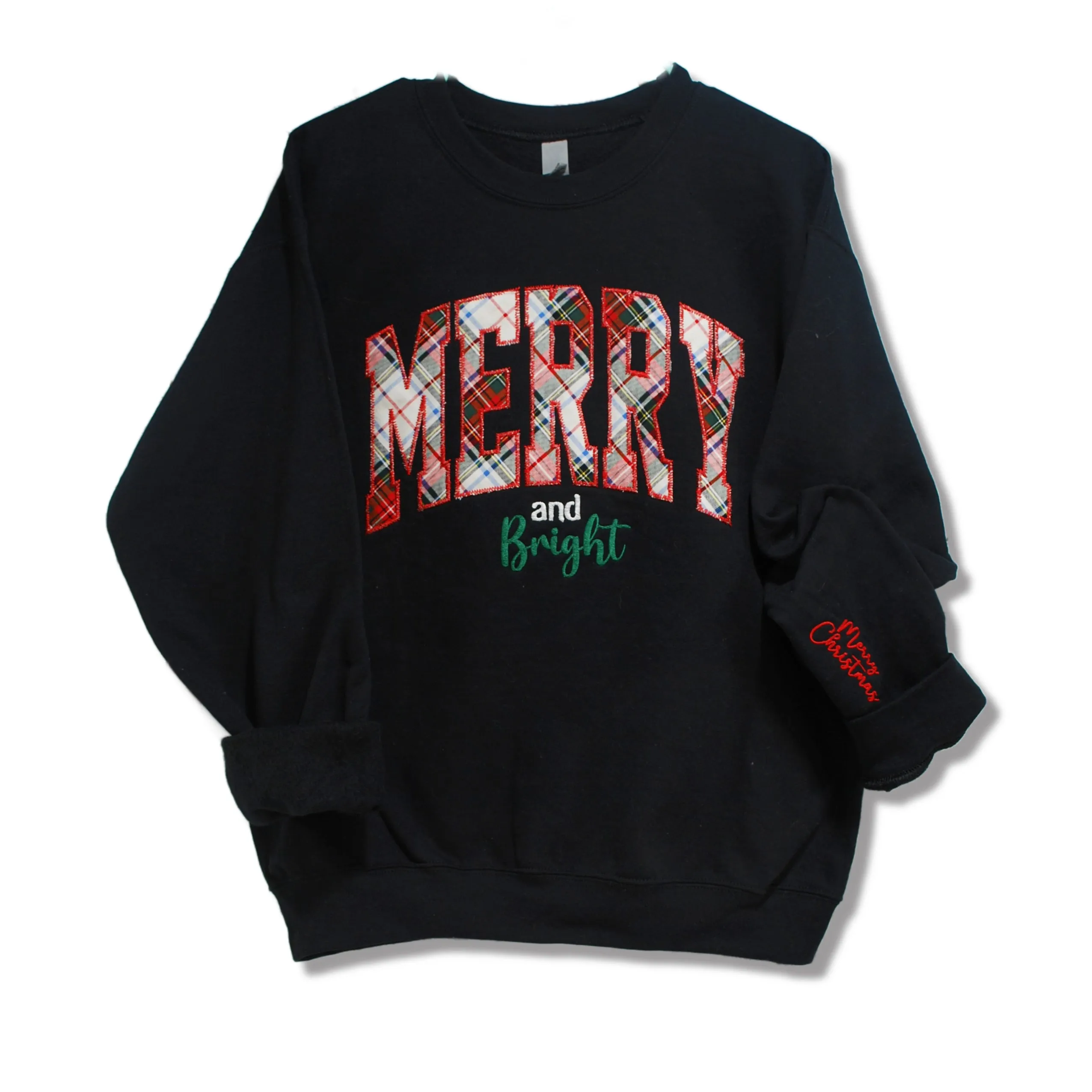 MERRY Arched Plaid Black Shirt-Custom Wording and Sleeve