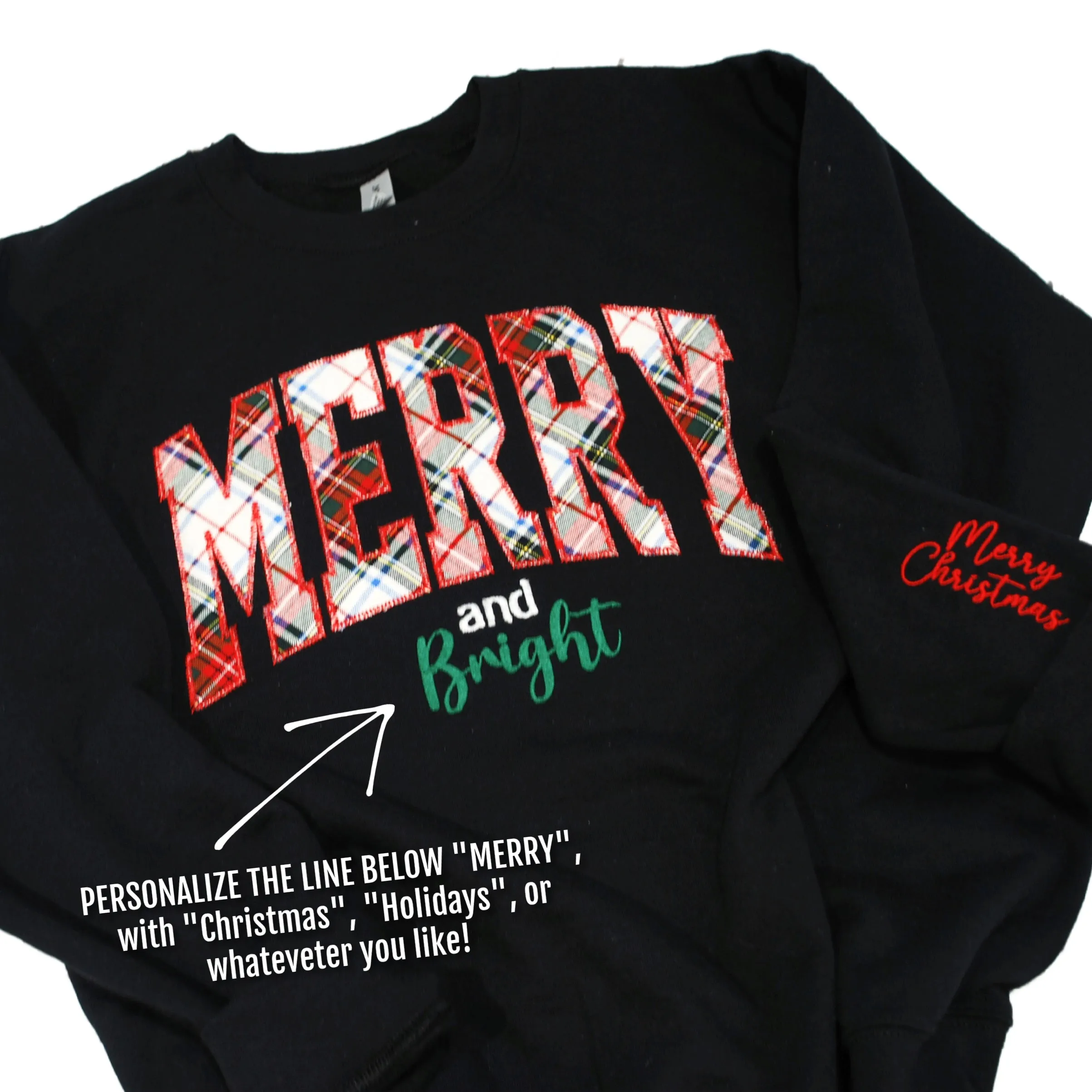 MERRY Arched Plaid Black Shirt-Custom Wording and Sleeve