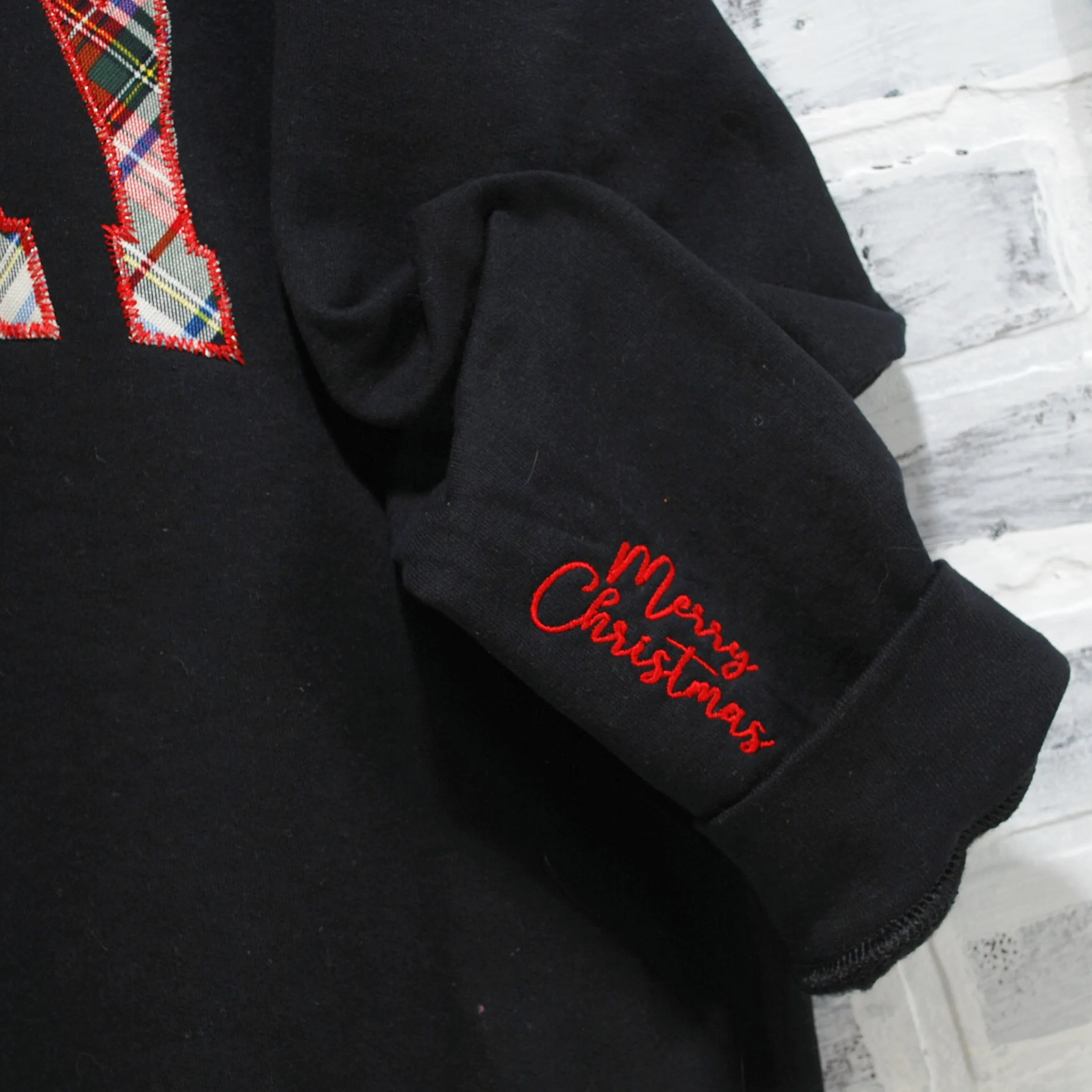 MERRY Arched Plaid Black Shirt-Custom Wording and Sleeve
