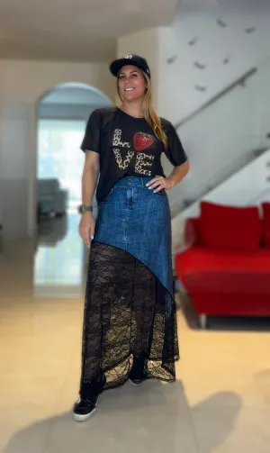Mia Denim Black  Lace Skirt