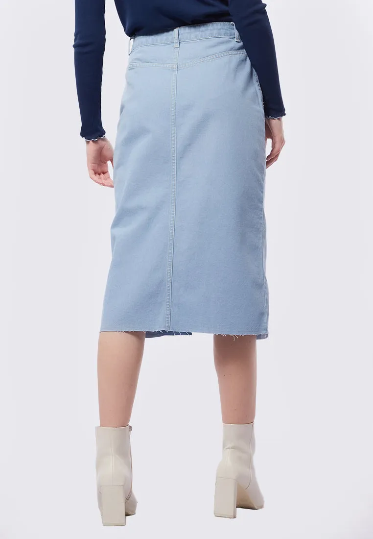 Midi Denim Skirt with Front Slit