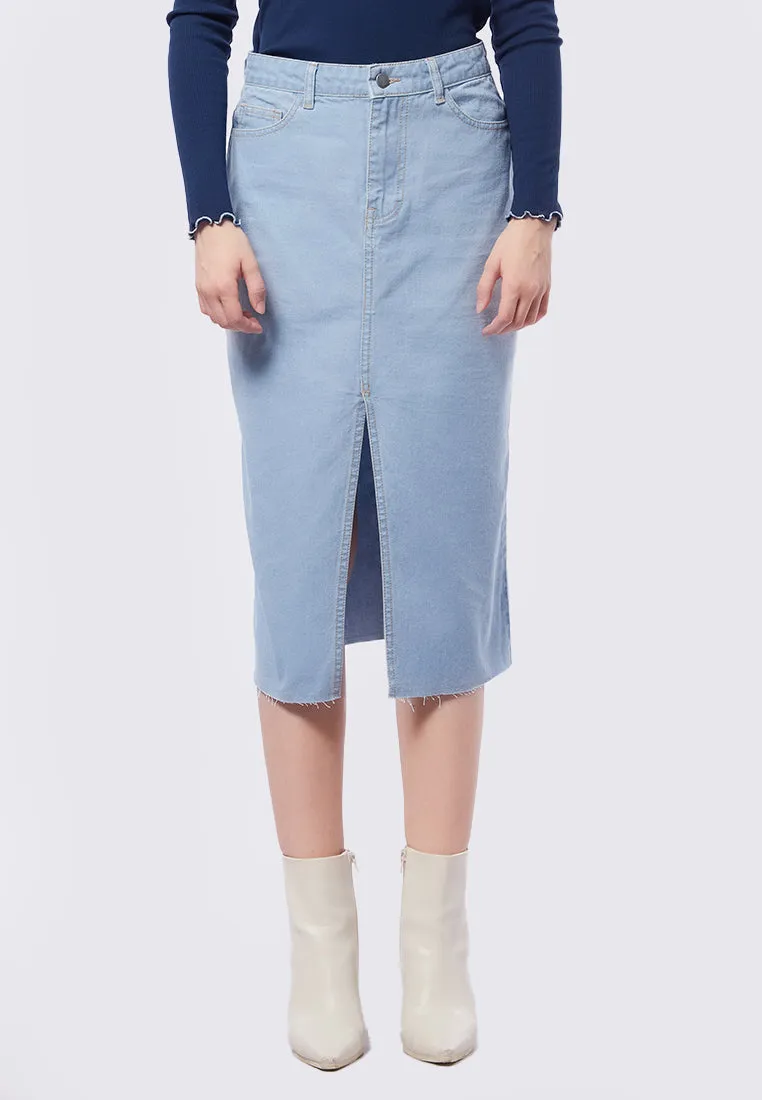 Midi Denim Skirt with Front Slit