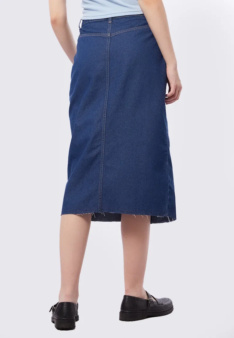 Midi Denim Skirt with Front Slit