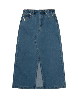 Moonface washed denim skirt