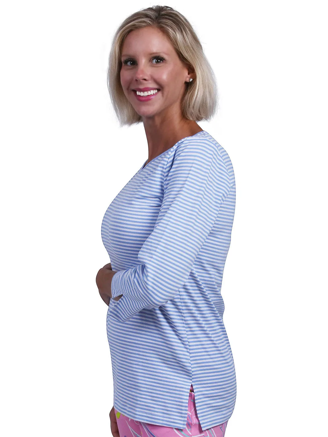 Nicole V-Neck Top Peri Stripe