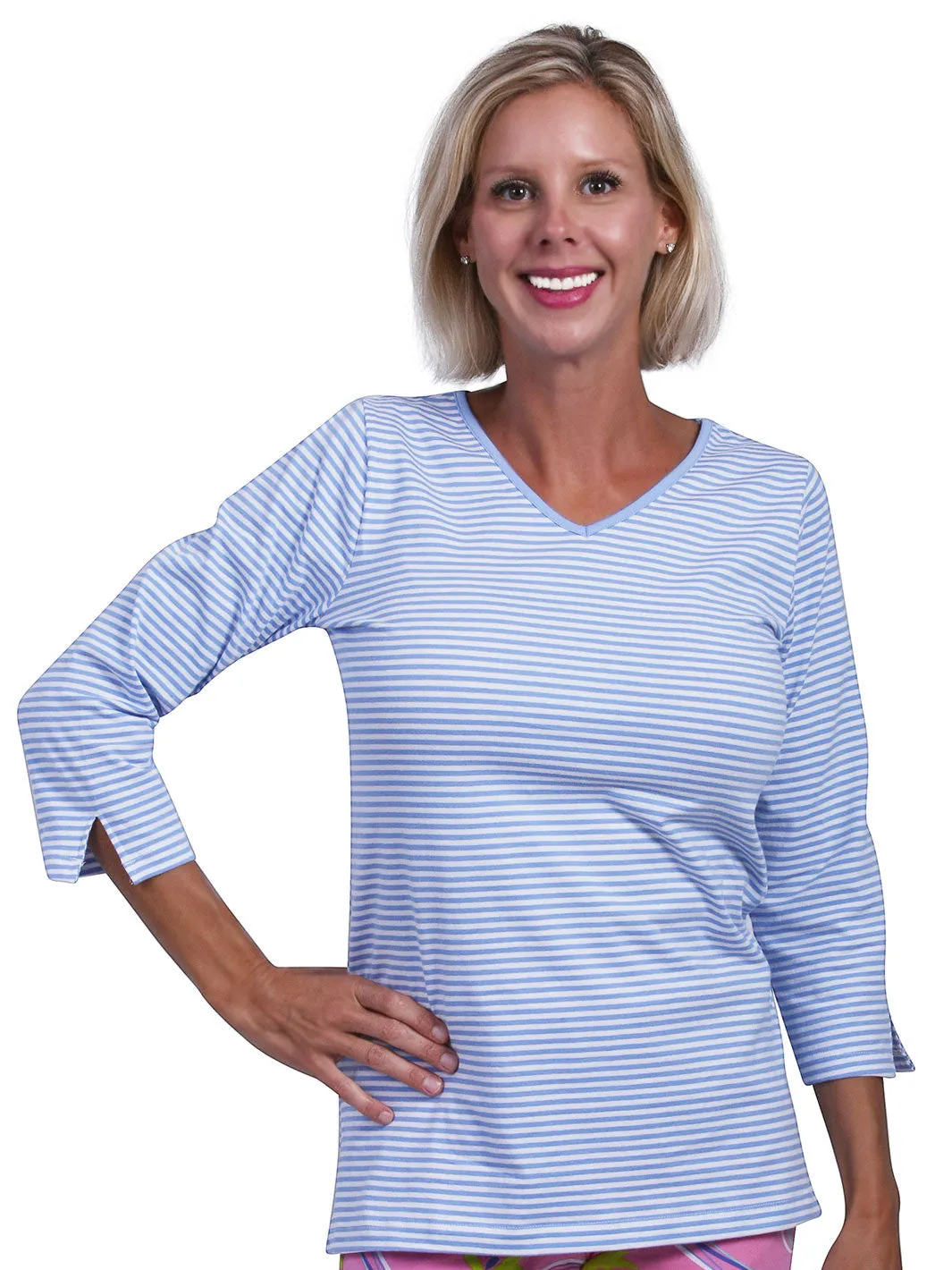 Nicole V-Neck Top Peri Stripe